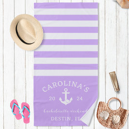 航海テーマの独身最後の週末 ラベンダー＆ホワイト ビーチタオル