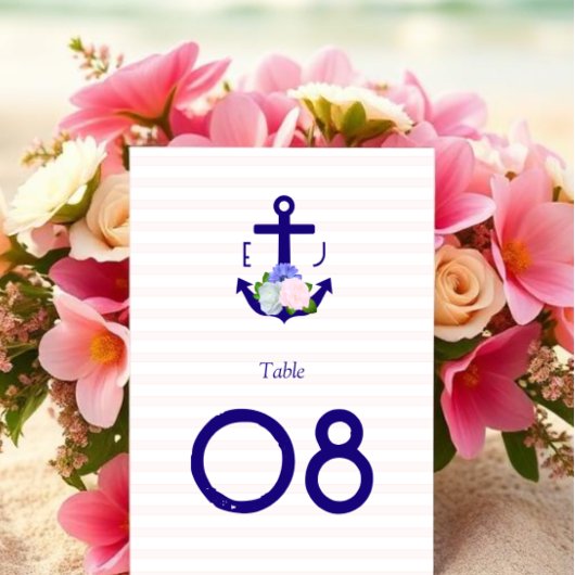 航海テーマの花とストライプの結婚式 テーブルナンバー
