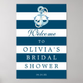 航海ネイビーのウェディングシャワーの歓迎看板 ポスター (正面)
