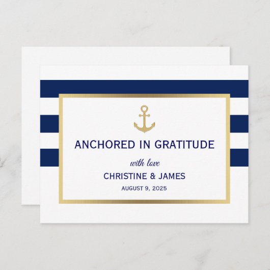 航海ネイビーブルー白ストライプ感謝結婚式 ポストカード (正面/裏面)