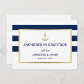 航海ネイビーブルー白ストライプ感謝 結婚式 ポストカード (正面/裏面)