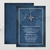 航海ネイビーブルー＆ホワイト ヴィンテージコンパス ウェディング 招待状 (正面/裏面)