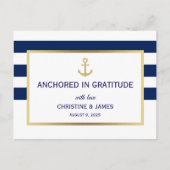 航海ネイビーブルー 白ストライプ 結婚式御礼 ポストカード (正面)