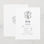 航海ハートロープアンカー沿岸ウェディング出欠確認 招待状 (正面/裏面)