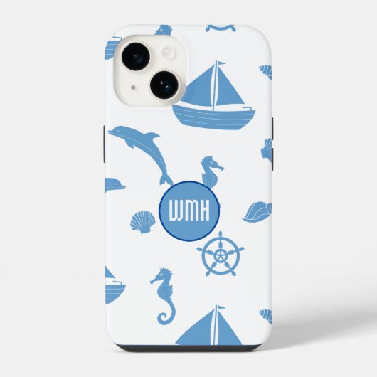 航海パターンのモノグラム iPhoneケース (裏面)