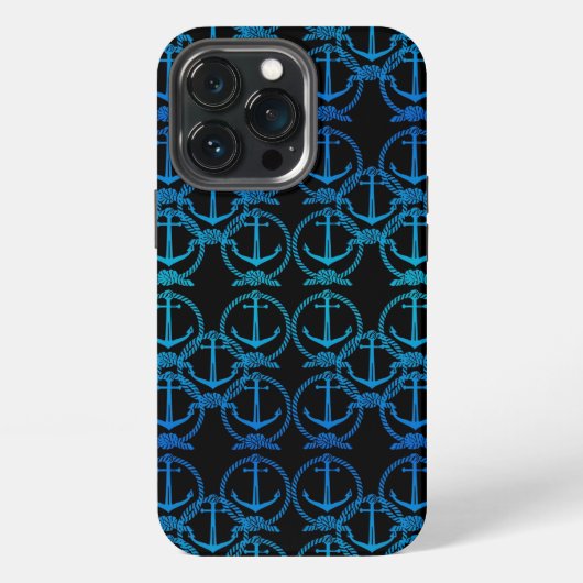 航海ブルーアンカーパターン iPhoneケース (裏面)