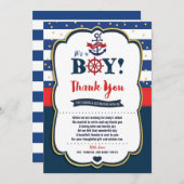 航海ベイビーシャワーのお礼カード 男の子 招待状 (正面/裏面)