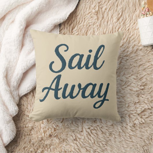 航海ベージュとネイビーブルーのカリグラフィーで「sail away」 クッション (ブランケット)