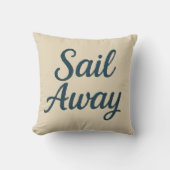航海ベージュとネイビーブルーのカリグラフィーで「sail away」 クッション (正面)