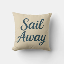 航海ベージュとネイビーブルーのカリグラフィーで「sail away」 クッション