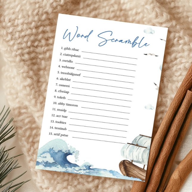 航海ボートベビーシャワーワードスクランブルゲーム (Ahoy It's A Boy Baby Shower Word Scramble Game)