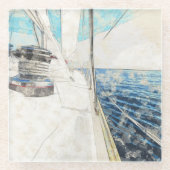 航海中の帆船サーフィンのスケッチ ガラスコースター (正面)