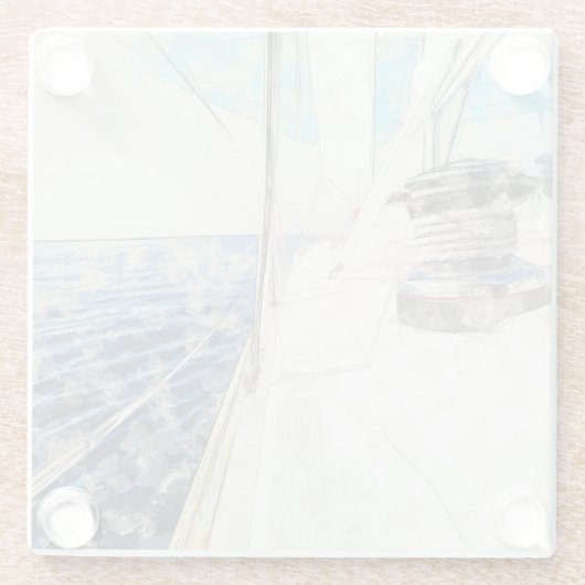 航海中の帆船サーフィンのスケッチ ガラスコースター (裏面)