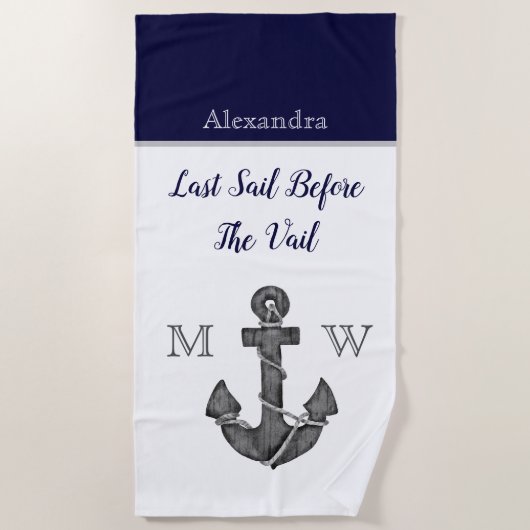 航海士の花嫁お別れパーティー 花の錨 ネイビー ラストセイル ビーチタオル (正面)