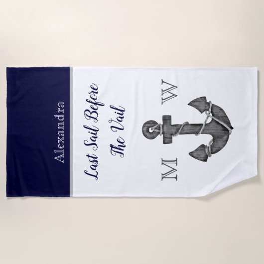 航海士の花嫁お別れ会 花のアンカー ネイビー ラストセイル ビーチタオル (正面)