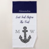 航海士の花嫁お別れ会 花のアンカー ネイビー ラストセイル ビーチタオル (正面)