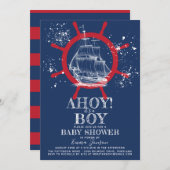 航海士の赤ちゃん歓迎会 青 招待状 (正面/裏面)