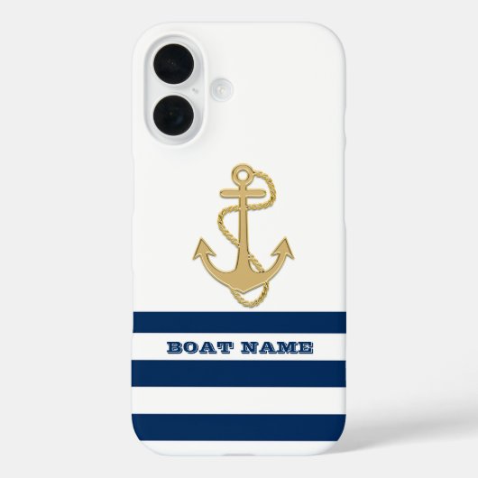 航海士ゴールドアンカー 紺 青白ストライプ Case-Mate iPhoneケース (裏面)