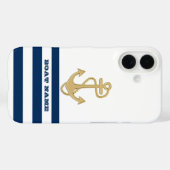 航海士ゴールドアンカー 紺 青白ストライプ Case-Mate iPhoneケース (裏面 (横))