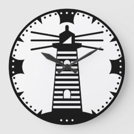 航海海洋ビーコン灯台ストライプアート ラージ壁時計