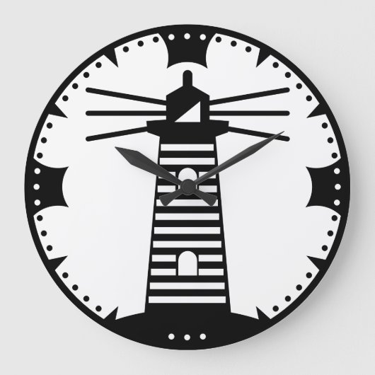 航海海洋ビーコン灯台ストライプアート ラージ壁時計 (正面)
