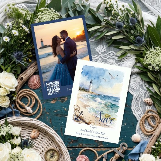航海灯台の水彩結婚式フォトTLW26 セーブザデート