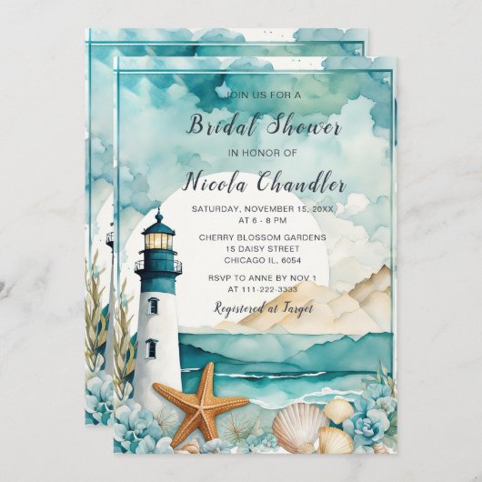 航海灯台 ブライダルシャワー 招待状 (正面/裏面)