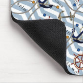 航海用アンカー舵青白ストライプジグザグ マウスパッド (コーナー)