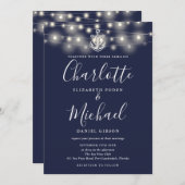 航海用ストリングライト モノグラム ネイビーブルー ウェディング 招待状 (正面/裏面)