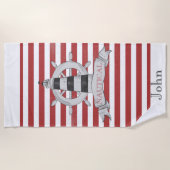 航海用,船の操舵輪,赤と白のストライプ ビーチタオル (正面)