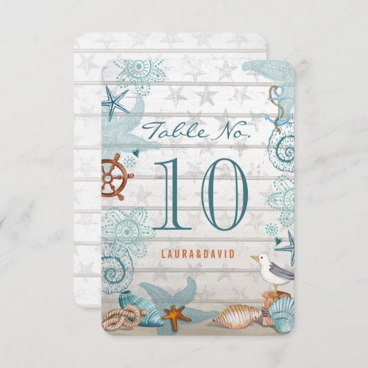 航海的なビーチウェディング | テーブル場所番号カード 招待状 (正面/裏面)