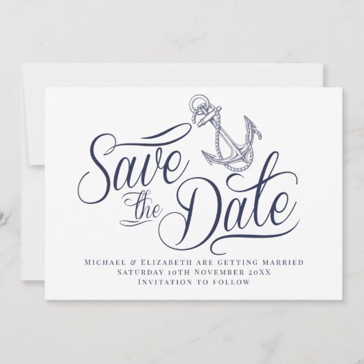 航海的なモダンなSave the Date 招待状 (正面)