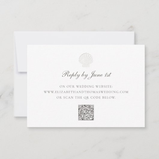 航海的な沿岸の貝殻 QR 純粋な結婚式の返信 (正面)