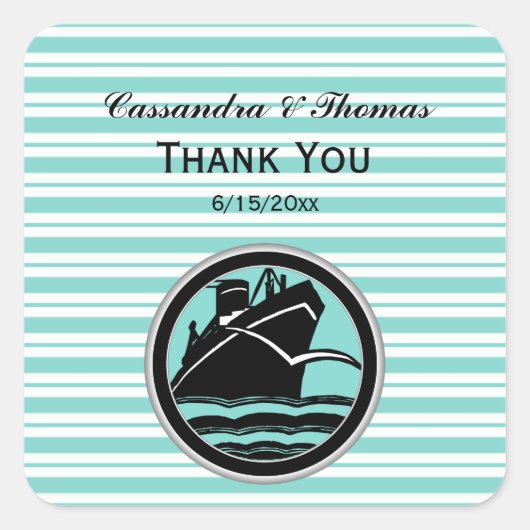 航海船ライトブルー ホワイト スクエア封筒シール TY スクエアシール (正面)
