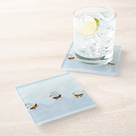 航海転が中の3隻の小さな船 ガラスコースター (アングル)