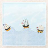 航海転が中の3隻の小さな船 ガラスコースター (正面)