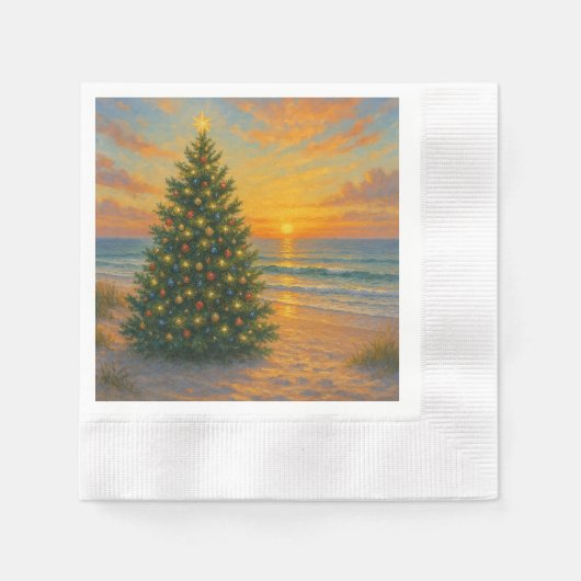 航海風のクリスマスツリーのビーチ 縁ありカクテルナプキン (正面)
