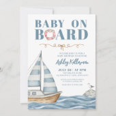 航海風の男の子のバースデー・ベビーシャワー Baby On Board Nautical Boy B 招待状 (正面)