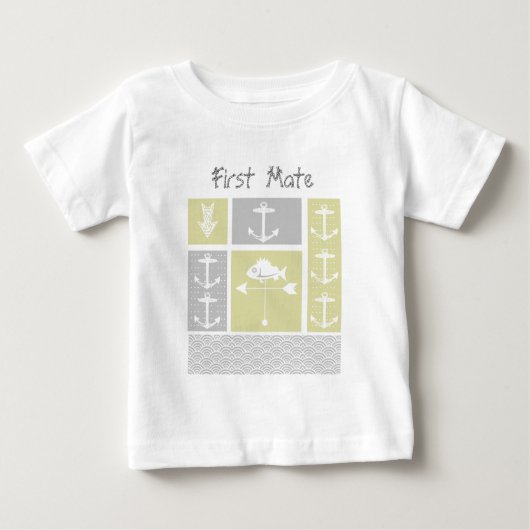航海風イエローとグレイのアンカーと魚の風見鶏 ベビーTシャツ (正面)