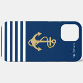 航海風ゴールドアンカーネイビーブルーストライプ Case-Mateケース Case-Mate iPhoneケース (裏面 (横))