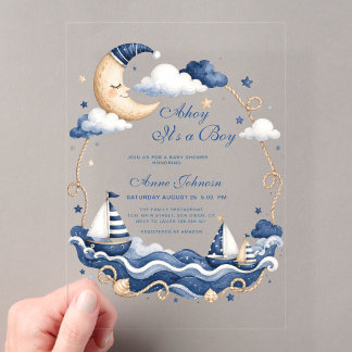 航海風「Ahoy It's a Boy」ヨットと月のお披露目 アクリル招待状