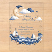 航海風「Ahoy It's a Boy」ヨットと月のお披露目 アクリル招待状 (正面)