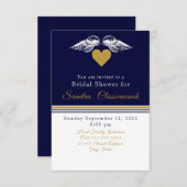 航海 コースト ブライダル シャワー ネイビーブルー シェル 招待状 (正面/裏面)