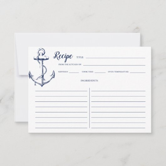 航海 ネイビーブルー アンカー レシピ カード 小さいサイズ (正面)