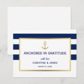 航海 ネイビーブルー 白 ストライプ ありがとう ウェディング ポストカード (正面/裏面)