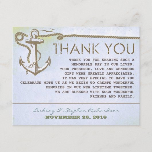 航海 ヴィンテージ アンカー 結婚式 感謝カード (正面)