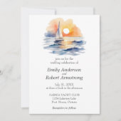 航海 帆船 夕焼け 水彩画 夏 海 招待状 (正面)