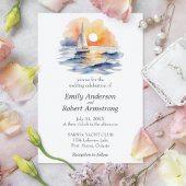 航海 帆船 夕焼け 水彩画 夏 海 招待状