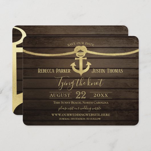 航海 船の板とアンカー 結婚式のノット 招待状 (正面/裏面)