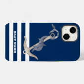 航海、錨ドルフィンネイビーブルーストライプド Case-Mate iPhoneケース (裏面 (横))